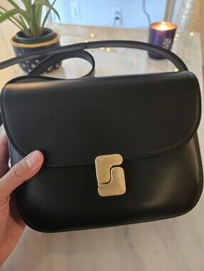 Soeur BELLISSIMA Mini | Black Leather Crossbody Bag with Gold Hardware
